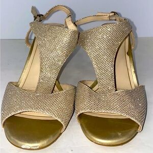 ALEX MARIE Size 9.5M Gold, Jeweled Metallic Formal Dress Shoe 3" Heel Prom